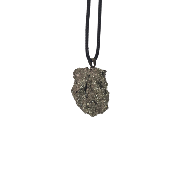 Colar Cordão com Pingente de Pedra Pirita Bruta Natural