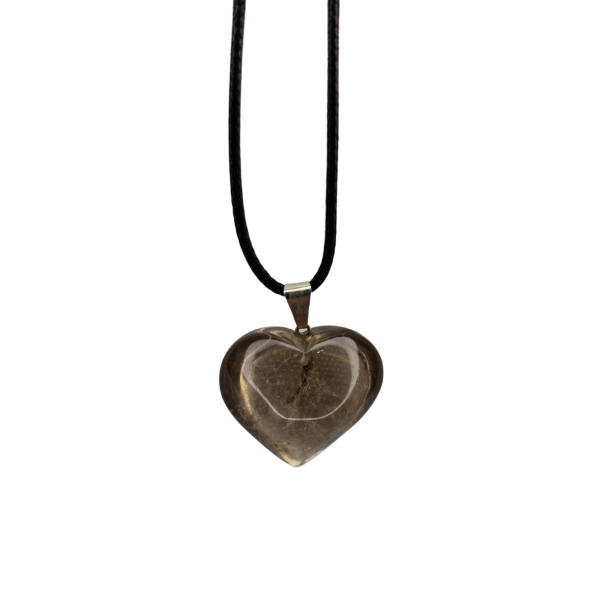 Colar Cordão Pingente de Pedra Quartzo Fumê Coração Natural