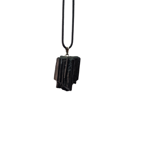 Colar Cordão com Pingente de Pedra Turmalina Bruta Natural