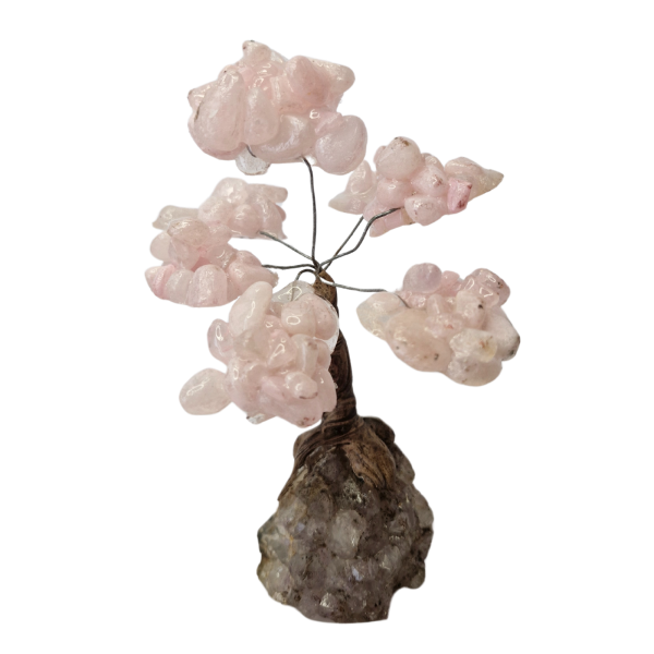 Árvore de Pedra Natural Quartzo Rosa Rolada Presentes