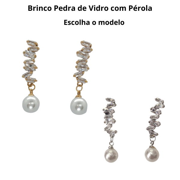 Brinco Pedra de Vidro com Pérola
