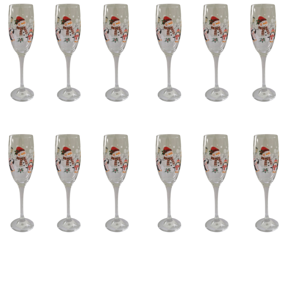 Kit 12 Taça Vidro Champanhe 196 ml Presente Natal Boneco de Neve