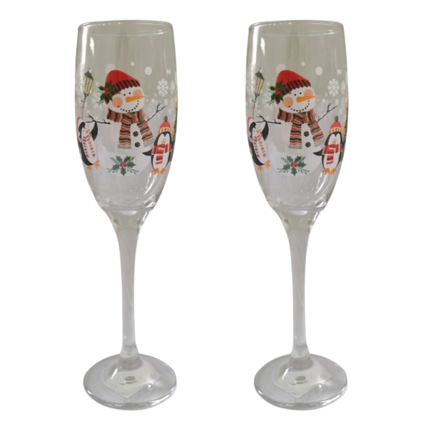 Kit 2 Taça Vidro Champanhe 196 ml Presente Natal Boneco de Neve