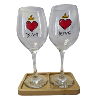 Kit 2 Taças Bandeja Coração Amor Personalizada Vinho