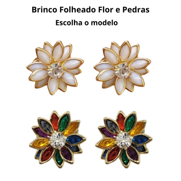 Brinco Folheado a Ouro com Flor