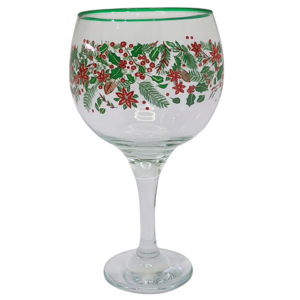 Taça Vidro de Gin Vinho Água 600 ml Decoração Natalina Verde