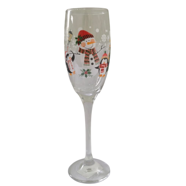 Taça Vidro Champanhe 196 ml Presente Natal Boneco de Neve