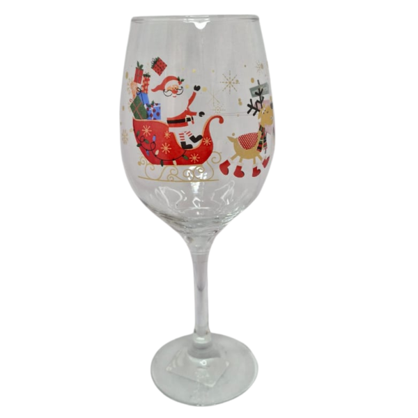 Taça de Vidro para Vinho 490 ml de Natal Presente Trenó