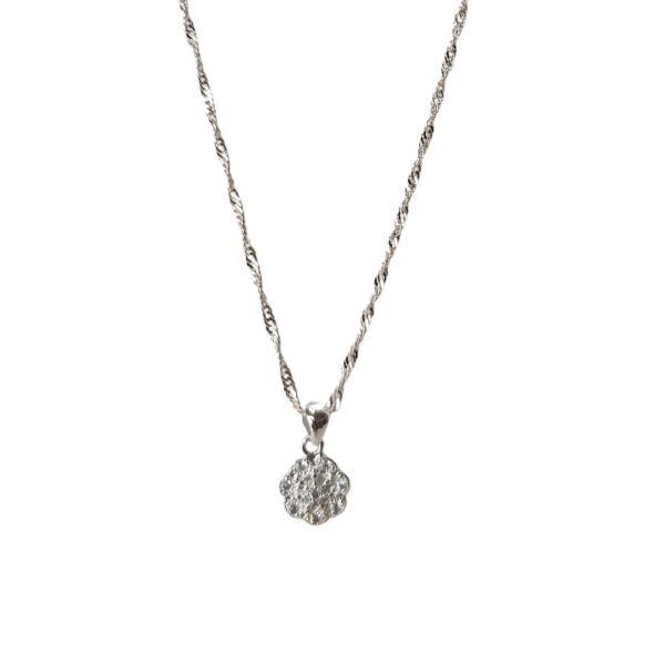 Colar Folheado a Ródio Branco e Pingente  Flor com Zircônias