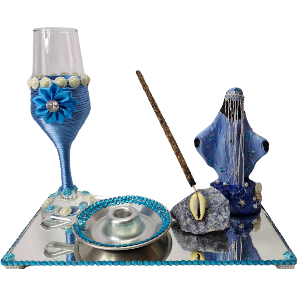 Kit Altar Iemanjá Taça Incensário Escultura Orixá