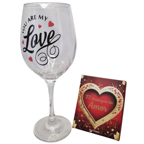 Kit Box do Amor + Taça de Vidro Romântico Namorados Casal