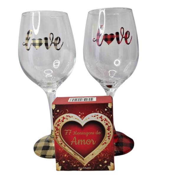 Kit Box do Amor + 2 Taças de Vidro Presente Namorados