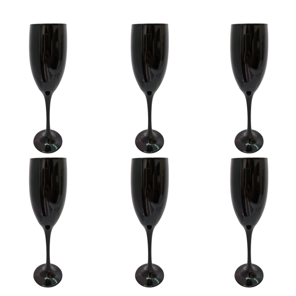 Conjunto 6 Taças Vidro Preta Champagne 190 ml Nadir