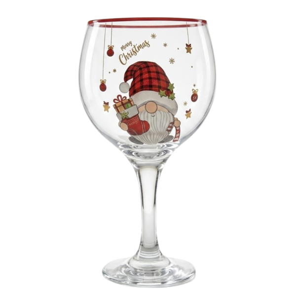 Taça Vidro Gin Vinho e Água 600 ml Duende Decoração de Natal