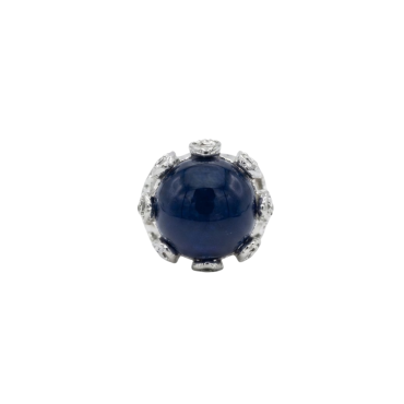 Anel Prata Pedra Natural Ágata Azul 17mm