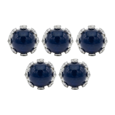 Kit 5 Anéis Prata Pedra Natural Ágata Azul 17mm