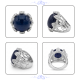 Kit 5 Anéis Prata Pedra Natural Ágata Azul 17mm