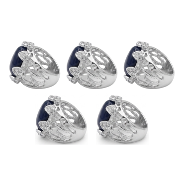 Kit 5 Anéis Prata Pedra Natural Ágata Azul 16mm