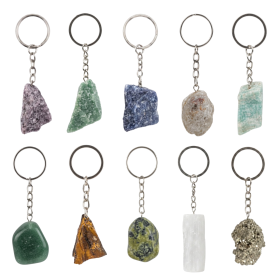Kit 10 Chaveiros de Pedras Mista Brutas Natural