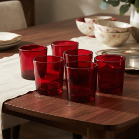 Kit 6 Copos Vidro Vermelho Tumbler Whisky 265 ml