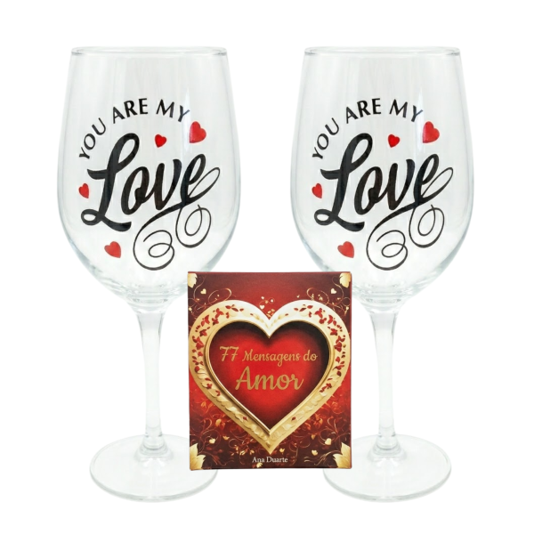 Kit Box do Amor + 2 Taças de Vidro Namorados Casal Presente
