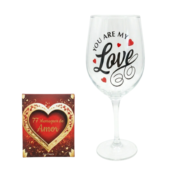 Kit Box do Amor + Taça de Vidro Romântico Namorados Casal