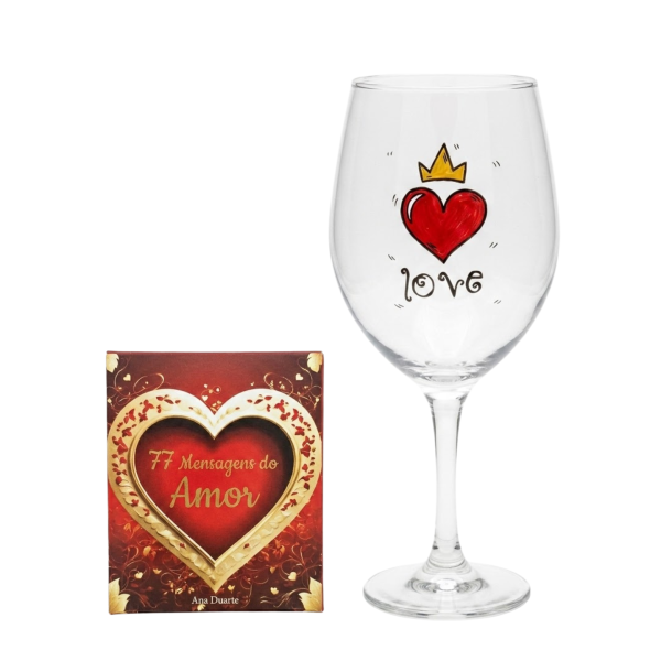 Kit Box do Amor + Taça de Vidro Vinho Casal Namorados