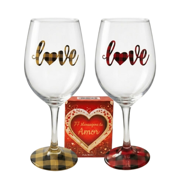 Kit Box do Amor + 2 Taças de Vidro Presente Namorados