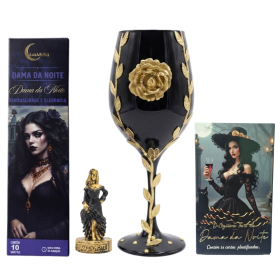 Kit Pomba Gira Dama da Noite: Taça, Escultura, Baralho e Incenso
