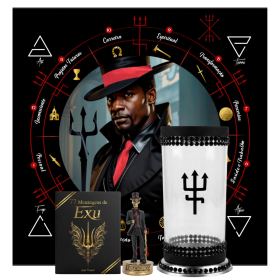 Kit Altar Exu Completo: Estátua, Baralho, Toalha e Porta-Vela