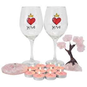 Kit Decoração Jantar Romântico 2 Taças Amor e Velas Presente