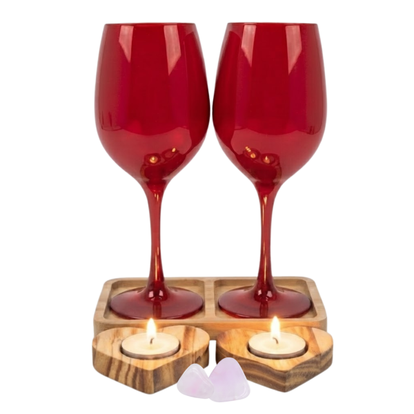 Kit Romântico 2 Taças Vinho + Porta Vela Coração Presente + Pedra do Amor