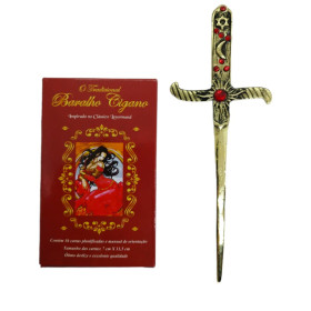 Kit Baralho Cigano Lenormand 36 Cartas + Athame Dourado