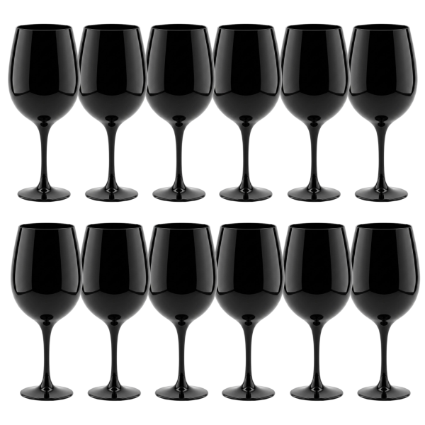 Conjunto 12 Taças Vidro Preta Vinho Água 490ml Nadir