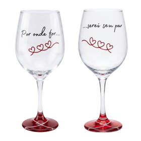 Kit 2 Taças Vinho Vidro Frase Romântica Casal Decoração 490 ml