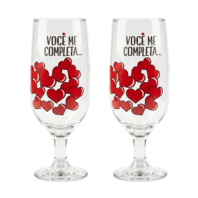 Kit 2 Taças Vidro Frase de Amor Casal Presente 300 ml