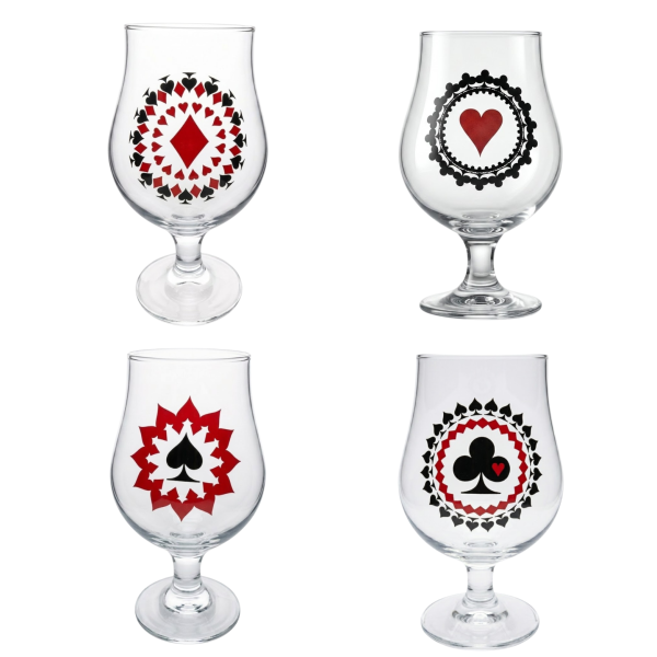 Kit 4 Taças Copos Cerveja Vidro Naipe Baralho 400ml Presente