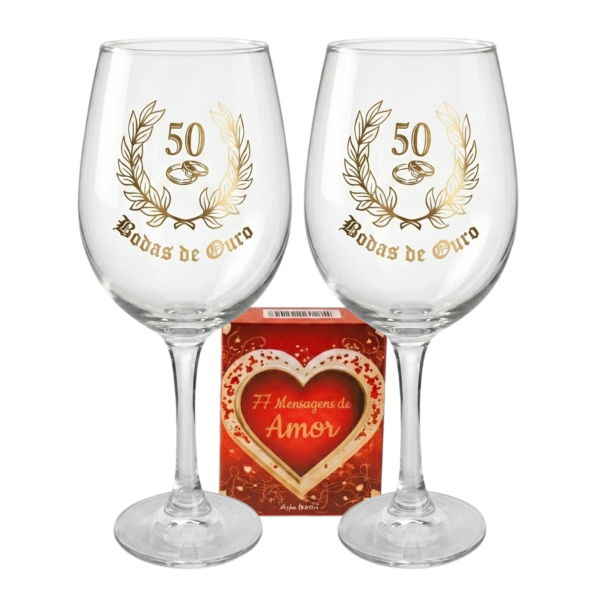 Kit Box do Amor + 2 Taças Bodas de Ouro 50 Anos Casal
