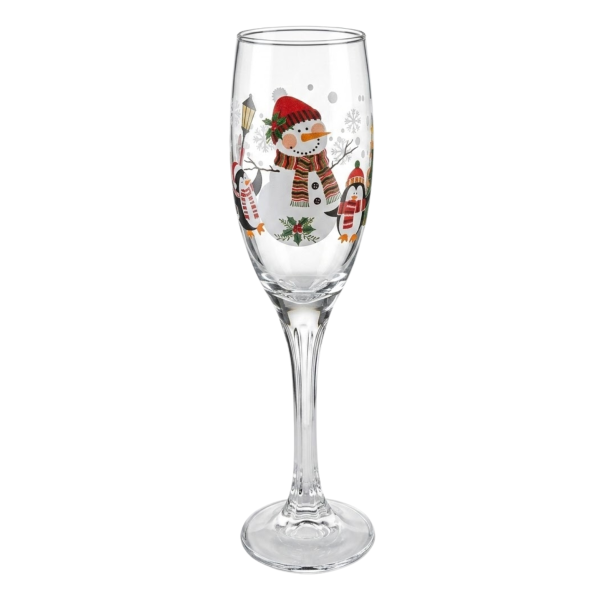 Taça Vidro Champanhe 196 ml Presente Natal Boneco de Neve