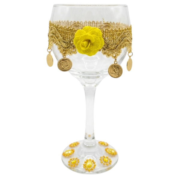 Taça Vidro Royal Cigana Amarela Flor Medalhas