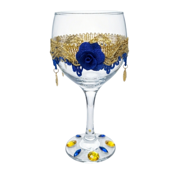 Taça Royal Cigana Santa Sara Azul Flor Vidro + Presente