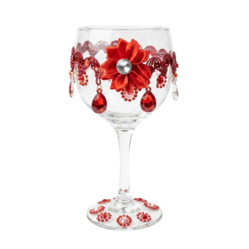 Taça Royal Cigana Vermelha Flor Vidro 320 ml + Presente