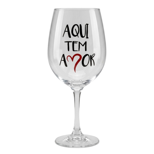 Taça Vidro Frase Tem Amor Namorados Vinho 490ml