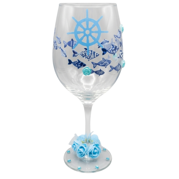  Taça Vinho Iemanjá Mar Vidro 490 ml + Presente