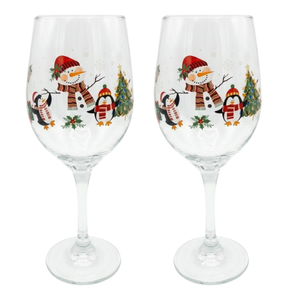 Kit 2 Taças de Vidro Vinho 490 ml de Natal Boneco de Neve