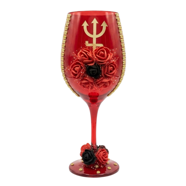 Taça Luxo Vidro Pomba Gira Rosas Vermelhas e Pretas 490 ml 