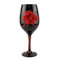 Taça Preta Vidro Pomba Gira Rosas Vermelhas 490 ml