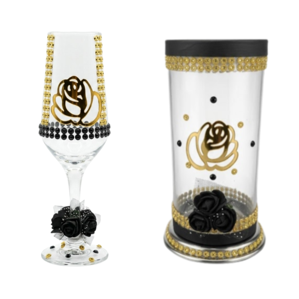 Kit Taça e Porta Vela Dama da Noite Rosa Vidro
