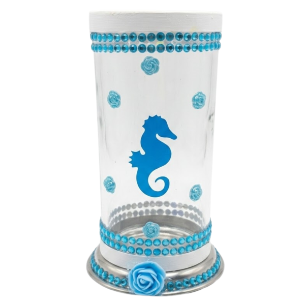 Porta Vela Iemanjá Mar Vidro e Alumínio 18 cm