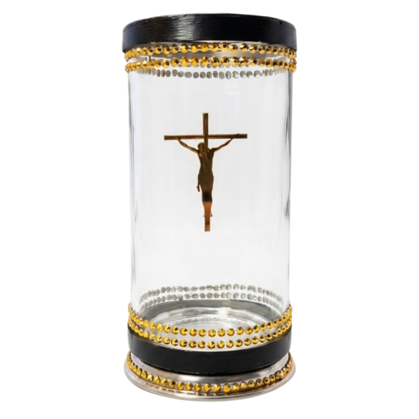 Porta Vela 7 Dias 18 cm Jesus Cristo Cruz Preto Dourado